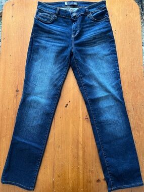 KUT From The Kloth Catherine Boyfriend Mid Rise Faded Dark Indigo Stretch Jeans